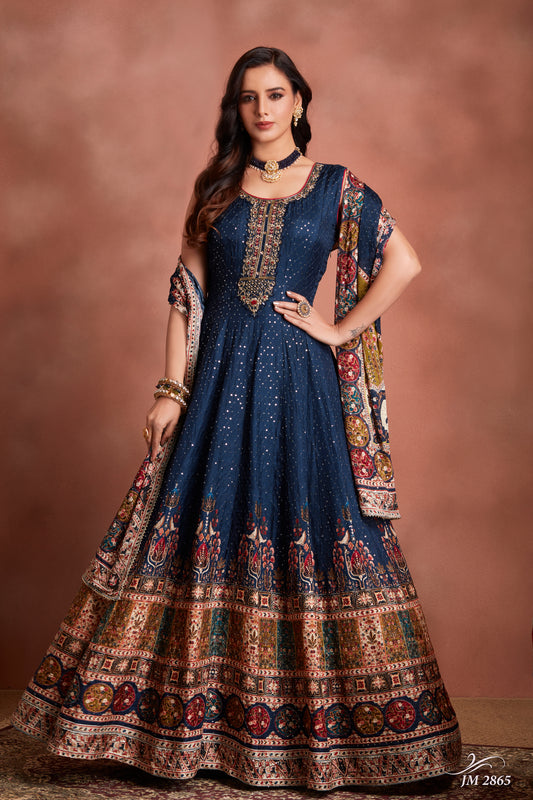 Elegant Blue Embroidered Anarkali Set