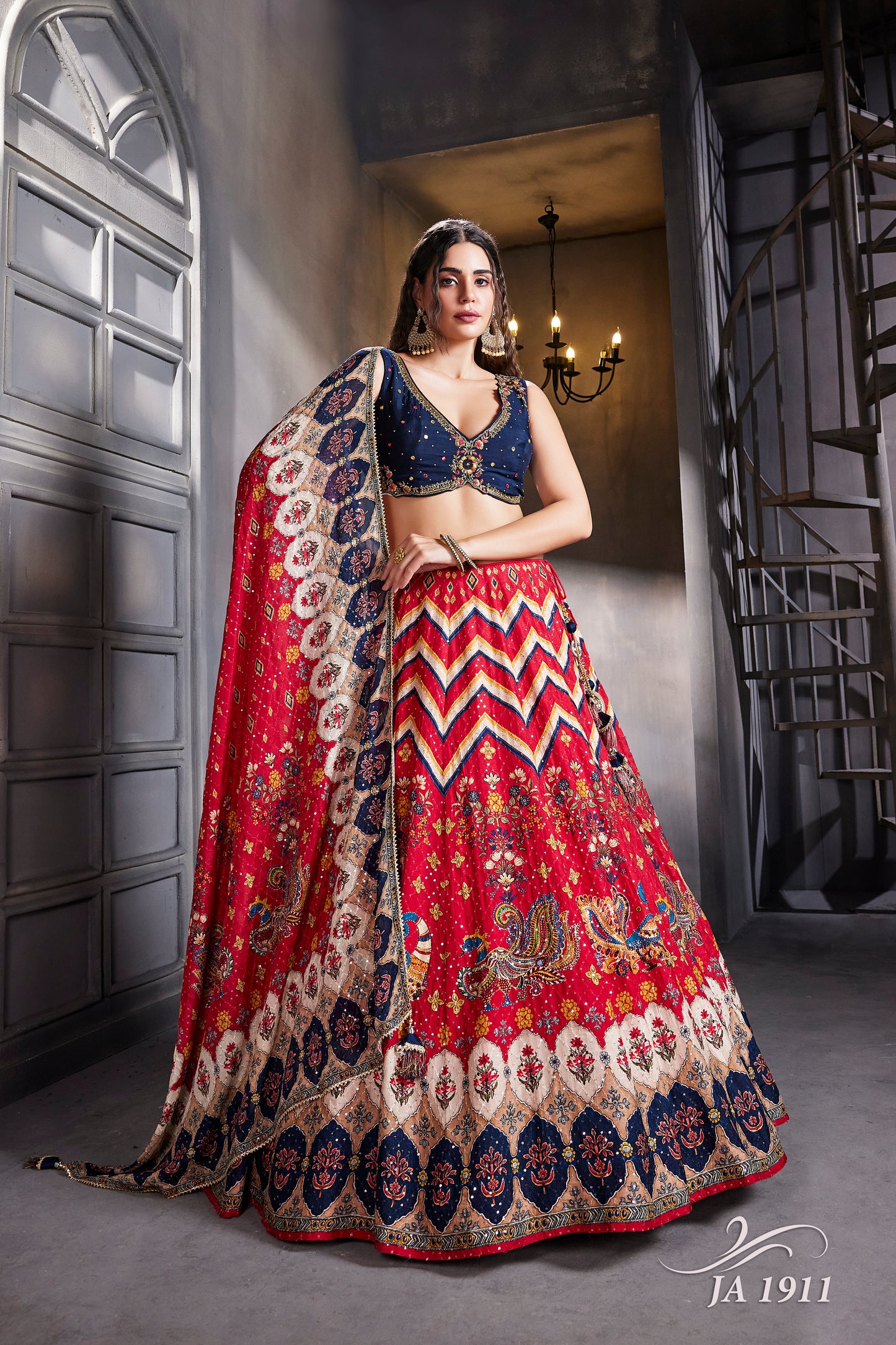 Regal Rouge Chevron Lehenga Set